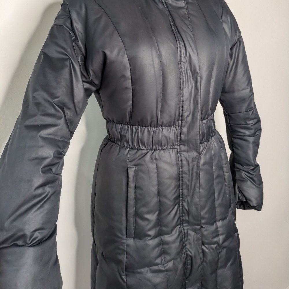Kappa black goose down filled mid length winter hooded puffer coat L - Picture 4 of 16